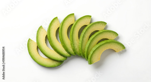 Fresh Avocado Slices Isolated on White Background Top View