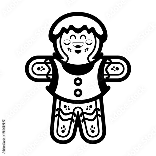 Cute Kawaii Gingerbread Man Cookie in White Outfit with Buttons Cartoon Illustration
