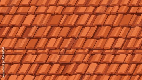 Seamless texture of overlapping red clay roof tiles for use as an architectural background or building material reference.