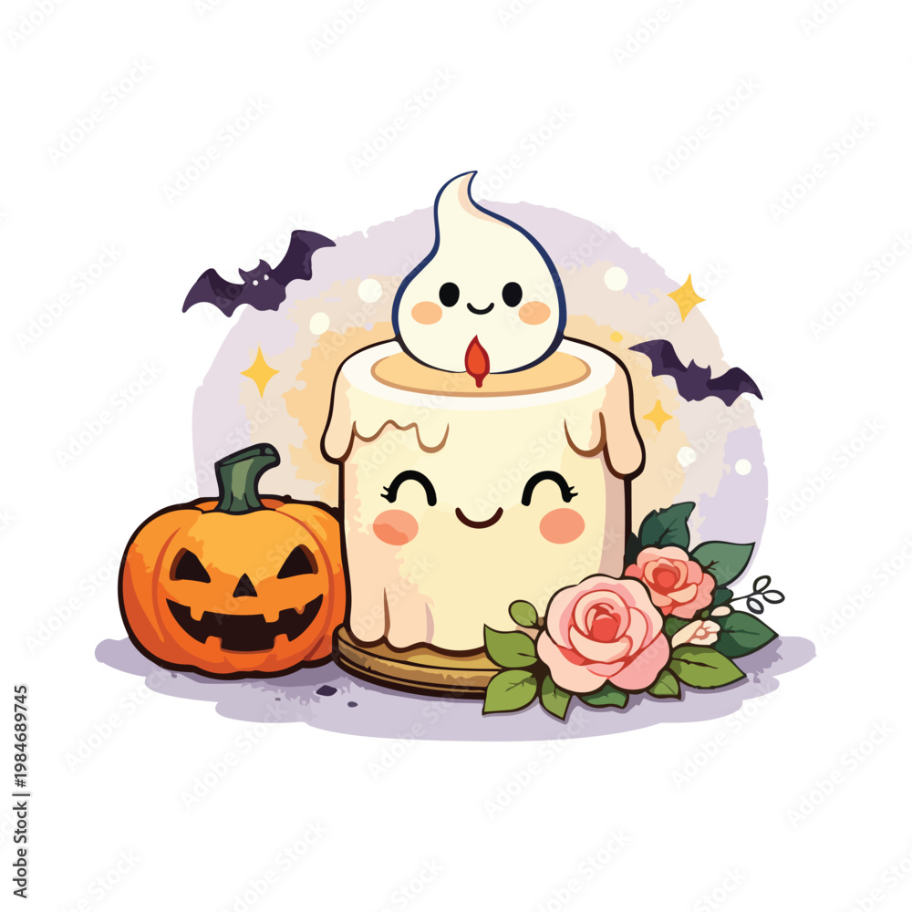 Naklejka premium Funny Candle Clipart Vector. Cartoon Candle with Face Drawing