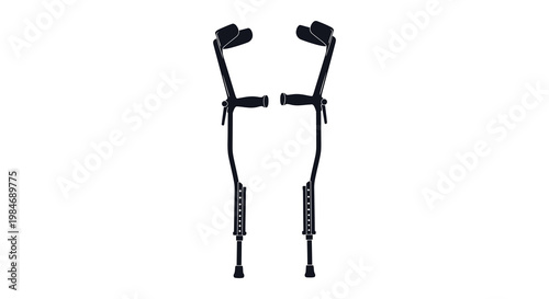 A pair of black forearm crutches depicted in a stark graphic silhouette
