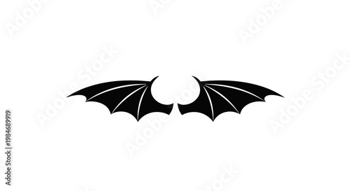 Black Bat Wings Silhouette Icon with White Background, Halloween Symbol