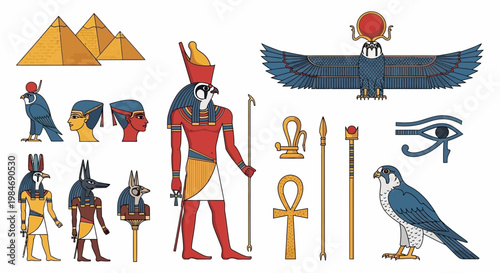Ancient Egyptian Gods, Symbols, Pyramids, and Hieroglyphs Collection