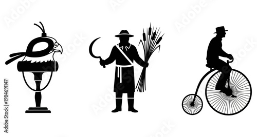 Farmer with sickle and crops during harvest against a white background silhouette