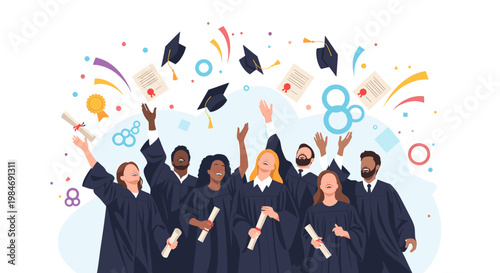 A cheerful and modern graphic design featuring abstract shapes and vibrant colors, ideal for websites, marketing materials, and social media content c