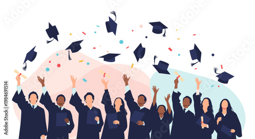 Joyful graduates celebrating academic success, conveying feelings of accomplishment and future potential – perfect for education marketing or website 