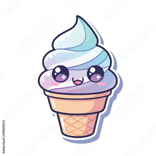 Cute cartoon ice cream cone dessert.