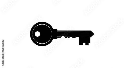 A simple black graphic illustration of a single metal key, isolated on a clean white background.