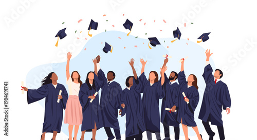 A celebratory vector image depicting a graduate with a diploma, conveying pride, accomplishment, and the excitement of future opportunities. Perfect f