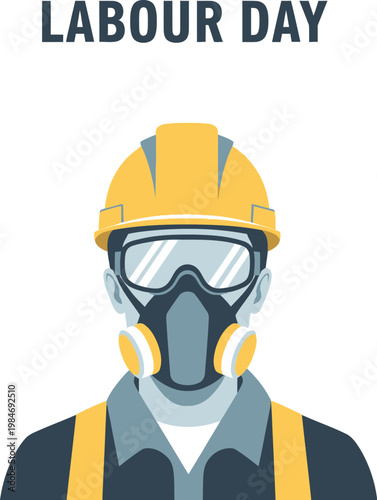 Labour day illustration construction worker with safety gear