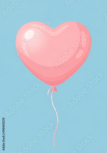 Pink heart shaped balloon floats against a light blue background.