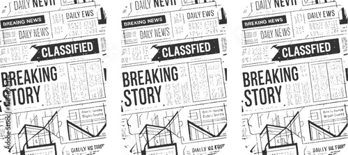 Black and white newspaper clipping with breaking news and classified ads story