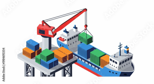 Container Ship Loading Cargo With Crane at Port.