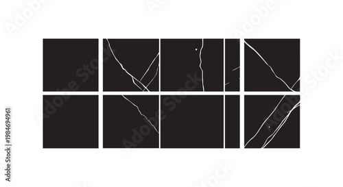 Abstract black and white broken lines on squares background symbolizing fragmentation disruption or cracked patterns.