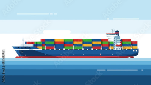 Large Container Ship Sailing Across the Ocean