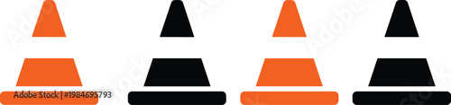 Traffic cone icon set in orange and black colors for road construction safety warning and under maintenance website page vector illustration 