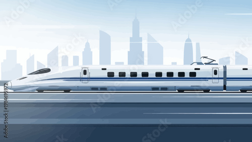 Modern Bullet Train Traveling Through a Cityscape