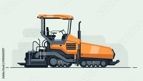 Orange Asphalt Paver Machine on Construction Site