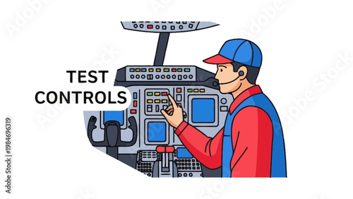 Pilot Operating Aircraft Controls in Cockpit