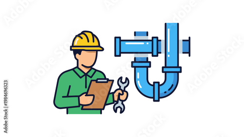 Plumber with Tools Inspecting Pipe System