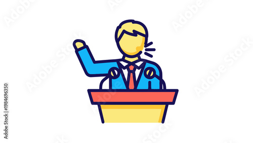 Politician speaking at podium with microphones