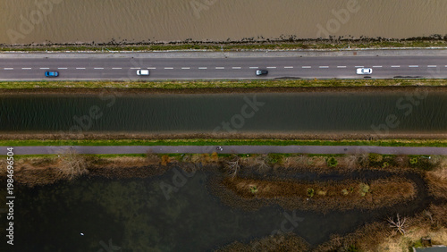 Water Channel and Road Infrastructure Ireland Aerial Top View