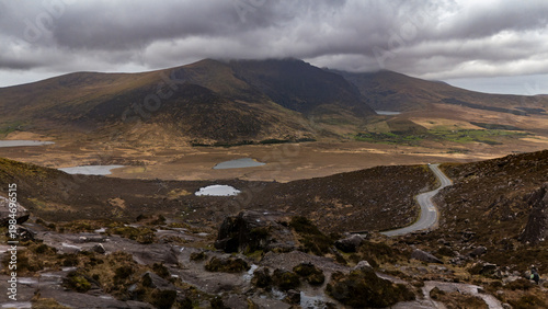 Remote Irish Valley with Lakes Scenic Wilderness Landscape