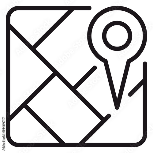 Bild auf Leinwand Minimalist black line vector icon of a map with a location pin marker, representing navigation, travel, GPS tracking, and destination points for web and mobile app interface design