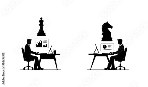 Corporate Strategy Planning Comparison with Floating Chess Symbols Business Concept Vector Illustration