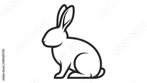 A minimalist black and white line drawing depicts a seated rabbit in profile