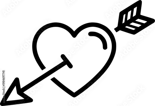Love and romance symbol featuring cupid arrow piercing a heart for valentine day and relationship emotion design featuring a simple black line art pictogram – Black Vector Illustration