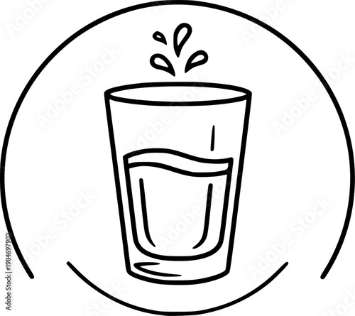 Healthy hydration and beverage refreshment symbol for restaurant service and kitchen tableware design featuring a simple black line art water glass pictogram – Black Vector Illustration