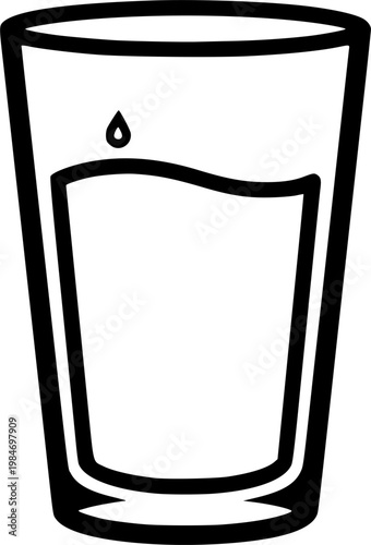 Healthy hydration and beverage refreshment symbol for restaurant service and kitchen tableware design featuring a simple black line art water glass pictogram – Black Vector Illustration