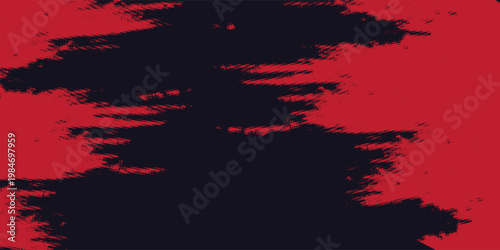 Vibrant abstract art piece features bold black brushstrokes on red