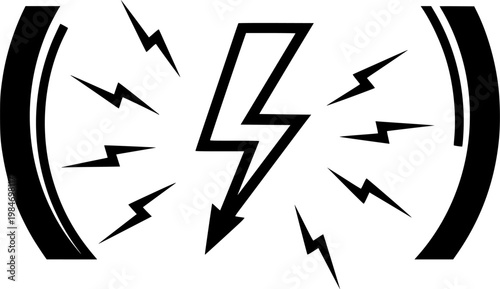 Electric energy and high voltage power symbol for flash charging and lightning strike weather concepts featuring a simple black line art thunder bolt pictogram – Black Vector Illustration