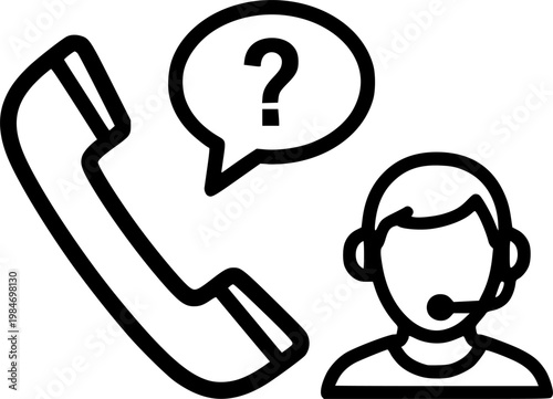 Communication phone and contact support symbol for mobile technology and digital connection service featuring a simple black line art telephone handset pictogram – Black Vector Illustration