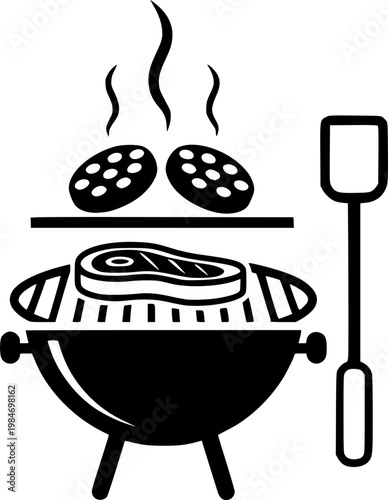 Outdoor barbecue and summer picnic cooking symbol for garden bbq food and charcoal meat roasting featuring a simple black line art grill rack pictogram – Black Vector Illustration