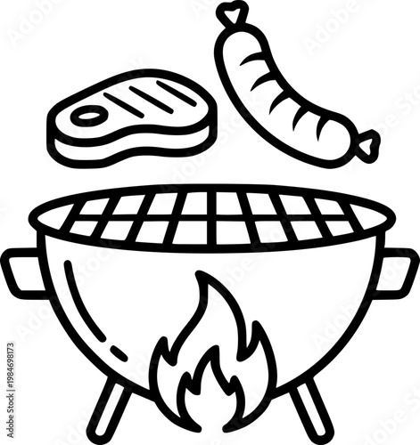 Outdoor barbecue and summer picnic cooking symbol for garden bbq food and charcoal meat roasting featuring a simple black line art grill rack pictogram – Black Vector Illustration