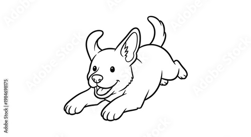 A playful cartoon illustration of a happy, energetic puppy running with its ears flopped and tongue out.