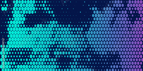 Abstract Halftone Dot Pattern Background with Vibrant Aurora Borealis Gradient and Grainy Texture