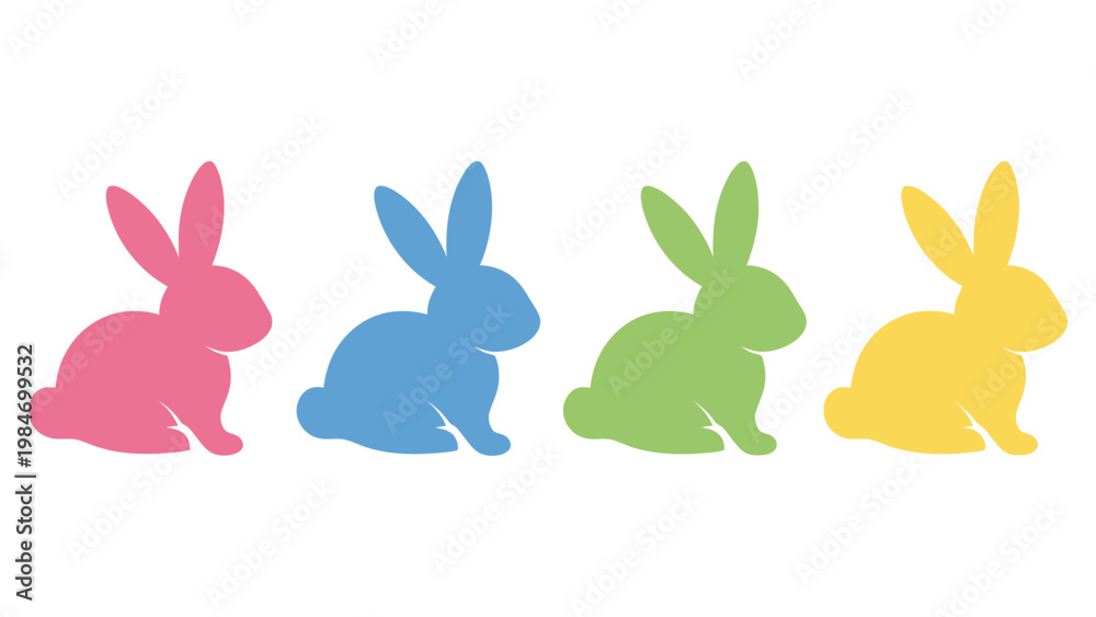 Fototapeta premium Four colorful rabbit silhouettes are displayed in a row each a different hue