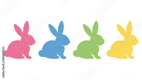 Four colorful rabbit silhouettes are displayed in a row each a different hue