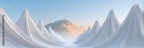 Abstract fabric landscape with flowing white waves concept