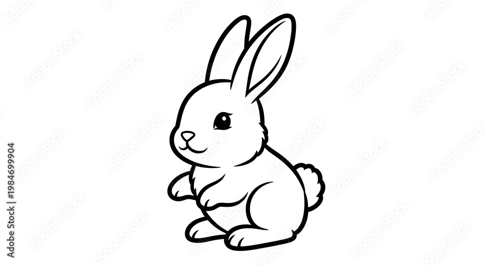 Obraz premium Cute Baby Rabbit Vector Illustration, Simple Outline Drawing for Coloring Book Page or Kids Design Project