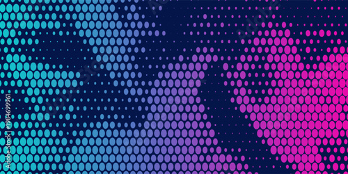 Abstract Halftone Dot Pattern Background with Vibrant Aurora Borealis Gradient and Grainy Texture