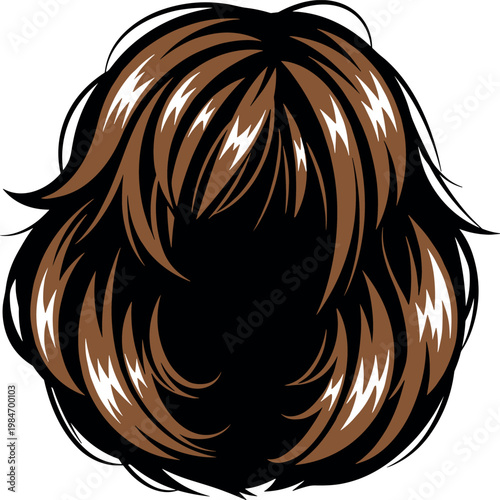 A cartoon illustration of a woman's brown hair on transparent background