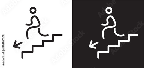 Set of Stair icon sign. Walking down staircase or stairs sign. simple stairs sign in black and white color