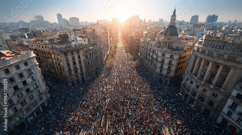 Aerial View of Diverse Crowd in City Square During Daytime
