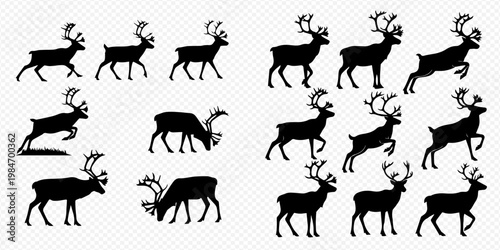 Set of various reindeer silhouettes in different poses, perfect for Christmas and winter designs.