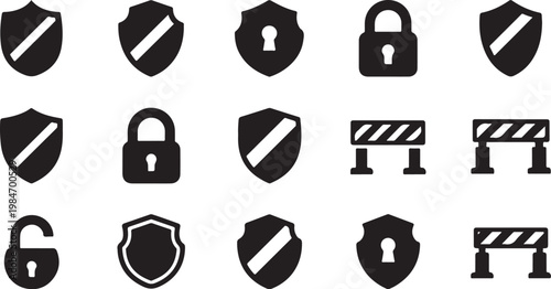 Security icons set with shields and locks symbols
